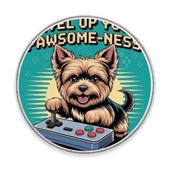 Niedlicher Gaming Hund mit Retro Motiv - Runder Kühlschrankmagnet - Weiß - Vorne