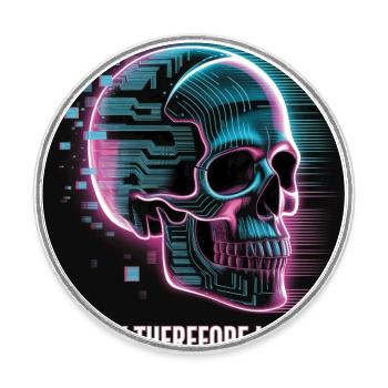 Cyberpunk Skull with Digital Glitch - Round  fridge magnet - white - Front