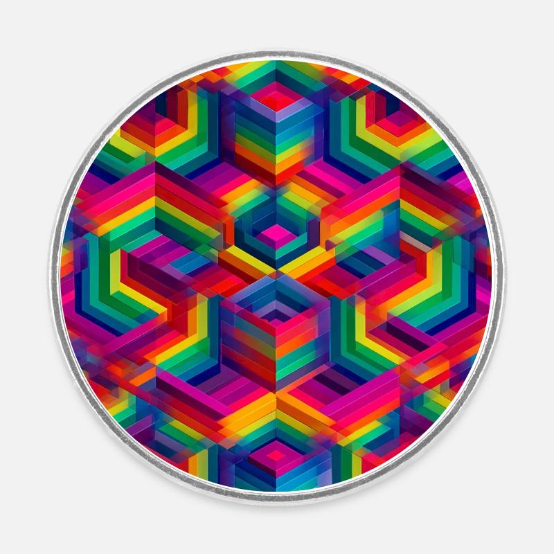 Illusion 3D géométrique colorée - Magnet rond - blanc