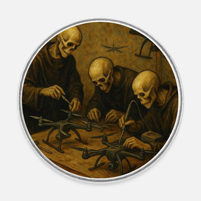 Atelier drone de la mort - Magnet rond - blanc