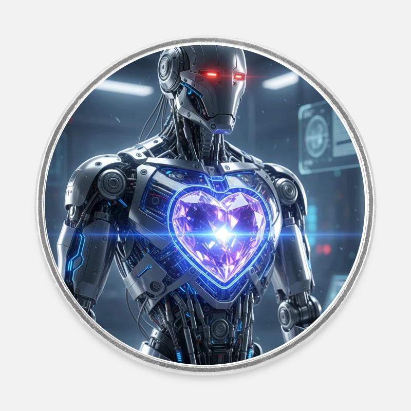 Robot futuriste avec effet de lumière - Magnet rond - blanc