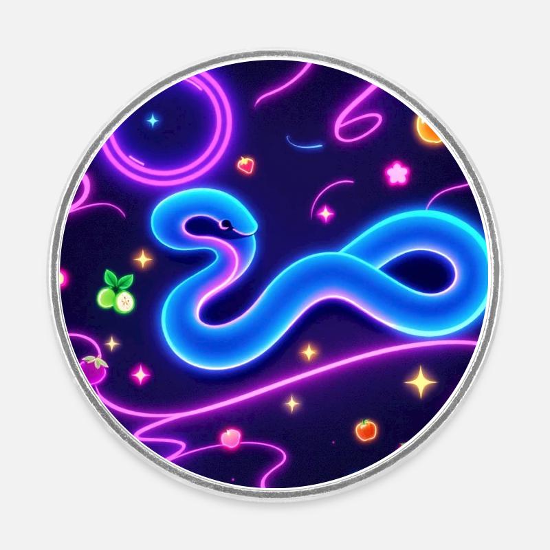 Glowing Neon Snake with Fruit Motifs - Round  fridge magnet - white