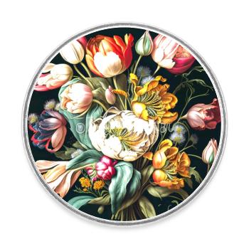 Bouquet of flowers in oil painting aesthetics of old masters - Round  fridge magnet - white - Front