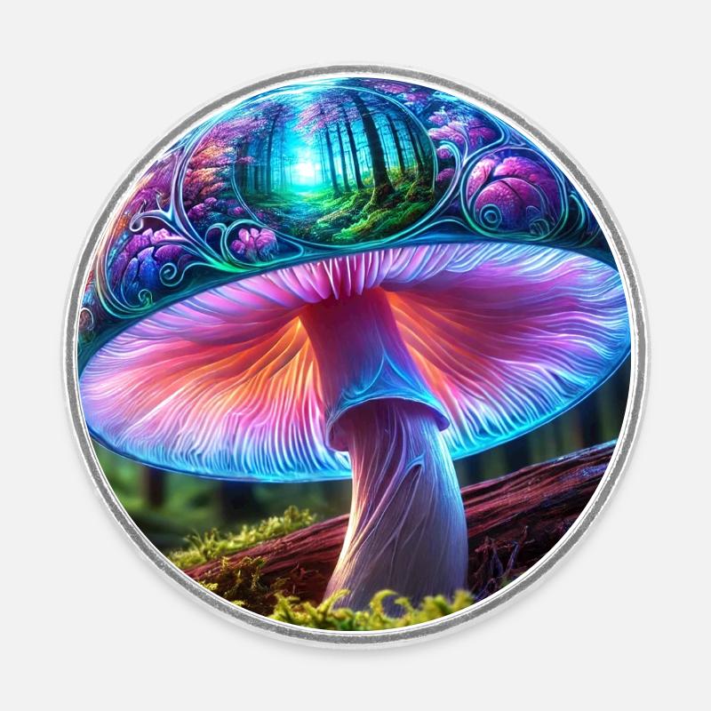 Glowing Mushroom Forest Dream - Round  fridge magnet - white