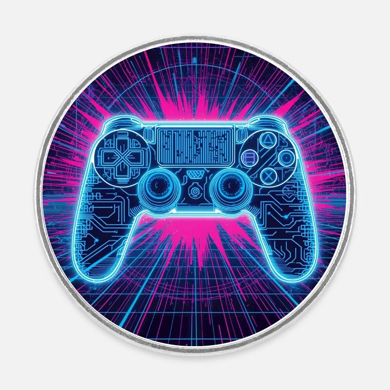 Neon Gaming Universe - Runder Kühlschrankmagnet - Weiß