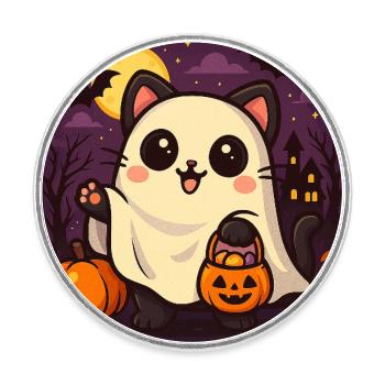 Cuddly Halloween Ghost Cat - Round  fridge magnet - white - Front