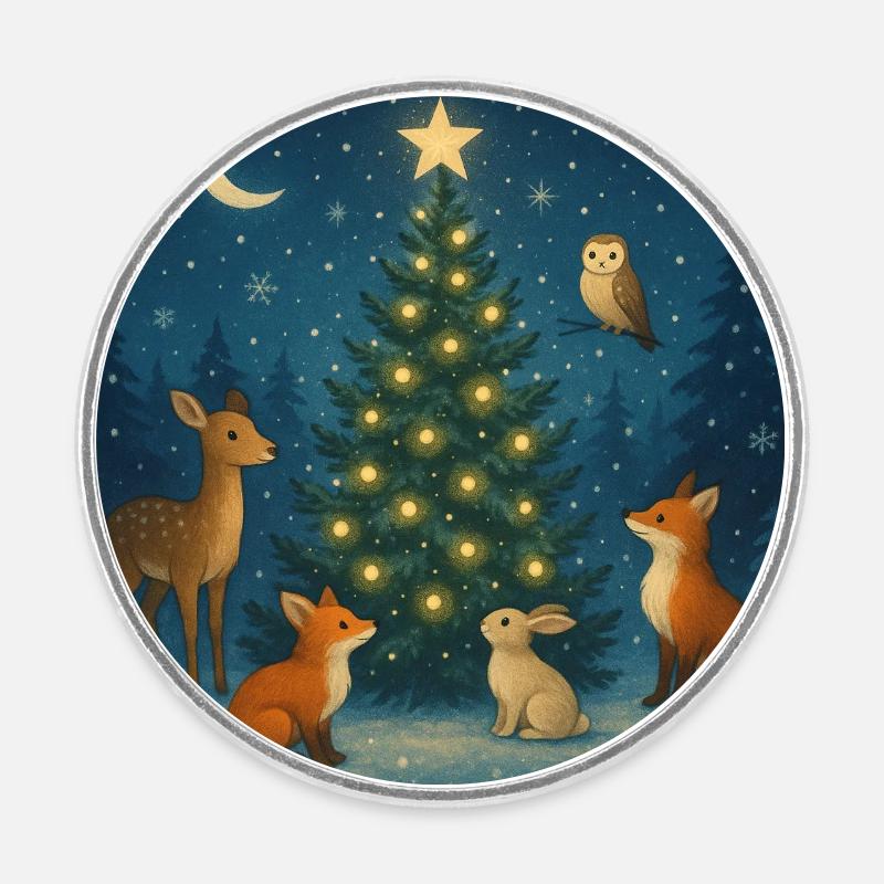 Zodiaque de la forêt d’hiver sur l’arbre - Magnet rond - blanc