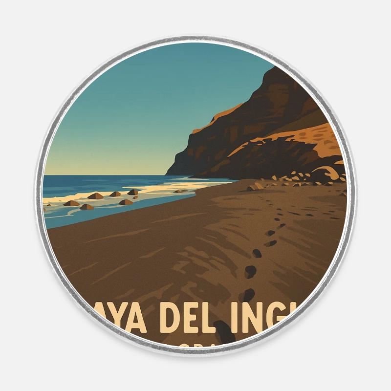 Playa del Ingles in Valle Gran Rey - Round  fridge magnet - white
