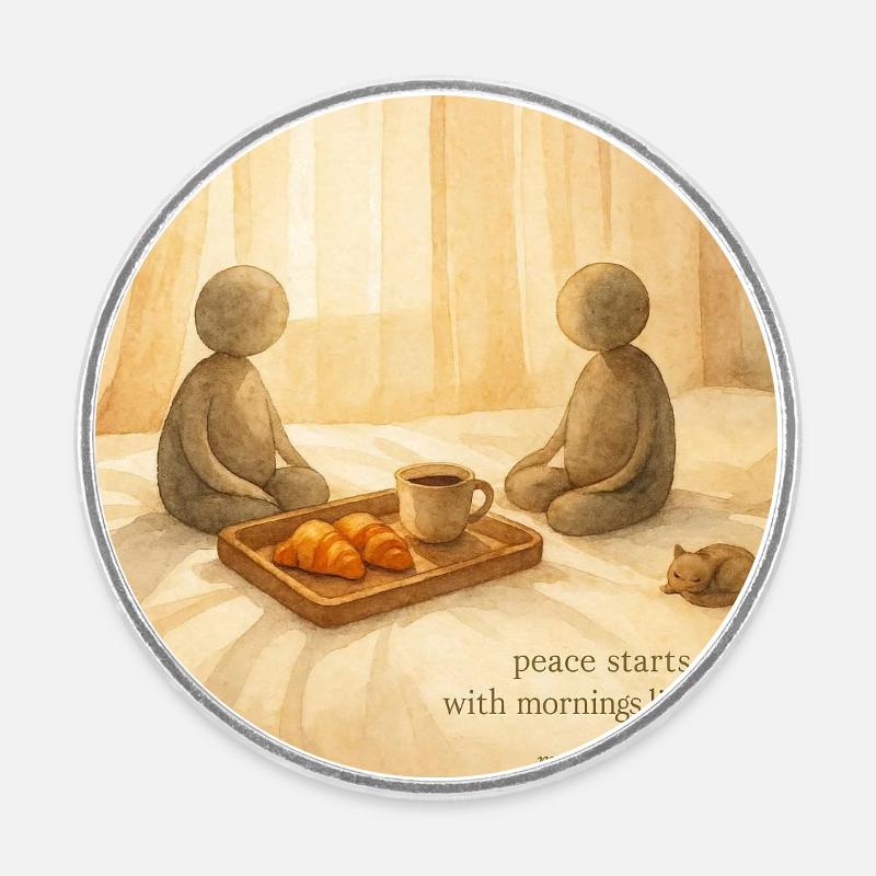 Morning Peace Breakfast Tray - Round  fridge magnet - white