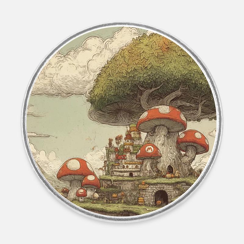 Mushroom kingdom - Round  fridge magnet - white