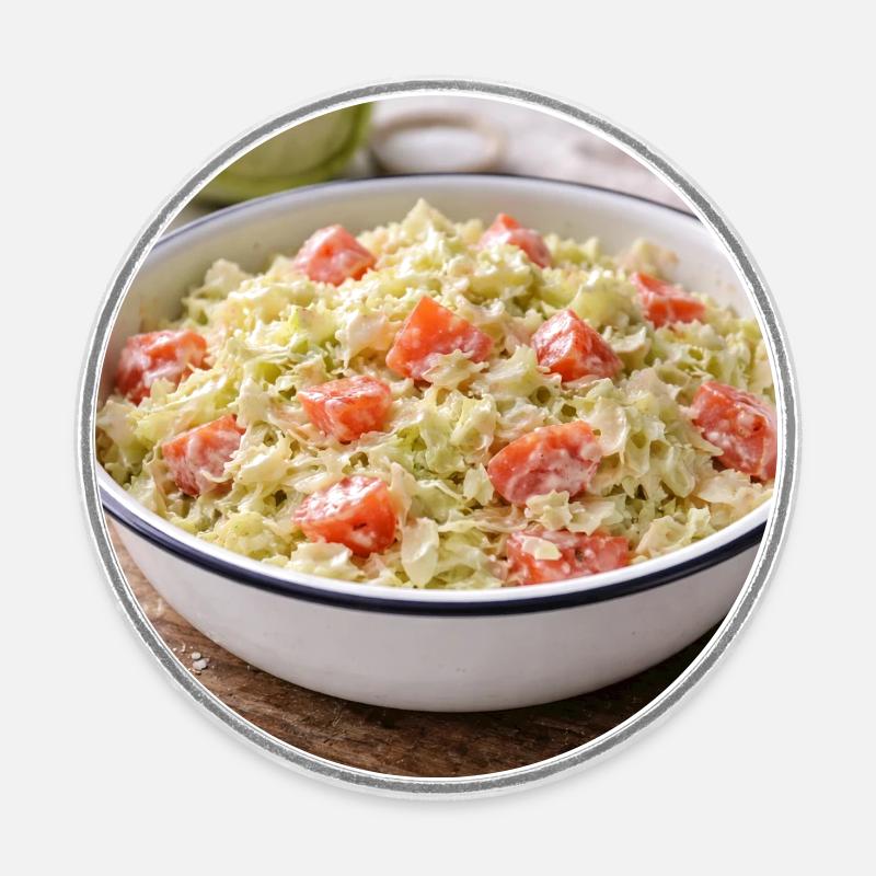 Creamy cabbage and tomato salad - Round  fridge magnet - white