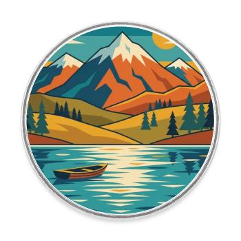 Crépuscule du lac montagneux - Magnet rond - blanc - Devant