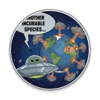 Alien UFO Observation - Another Irreparable Race - Round  fridge magnet - white - Front