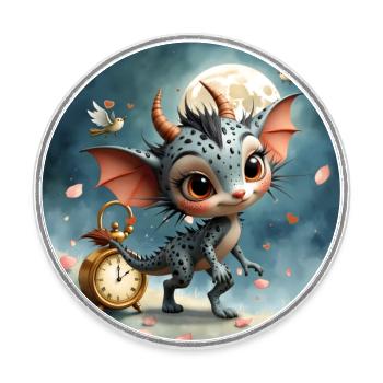 Bébé Dragon de la Nuit avec Horloge - Magnet rond - blanc - Devant