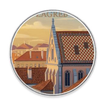 Zagreb Dachlandschaft im Abendlicht - Runder Kühlschrankmagnet - Weiß - Vorne