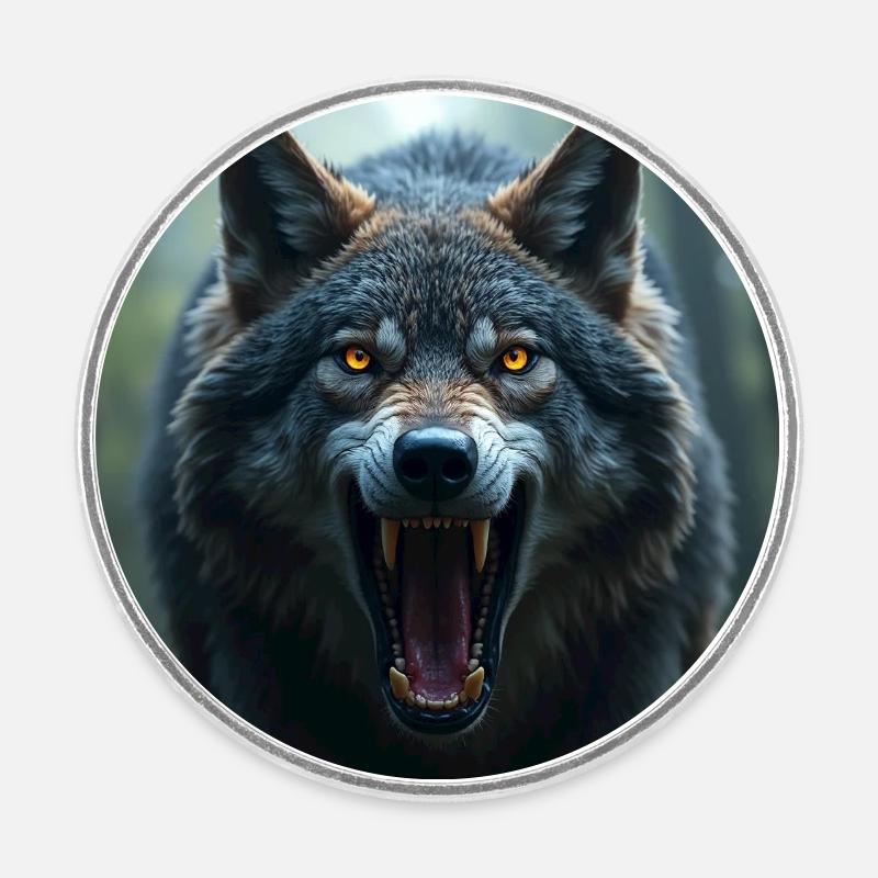 Aggressive wolf - Round fridge magnet - white