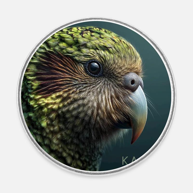 Kakapo – Perroquet vert rare - Magnet rond - blanc