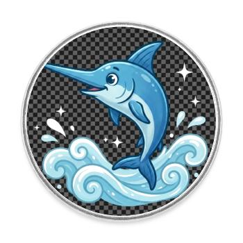 Water dolphin jumping motif - Round  fridge magnet - white - Front