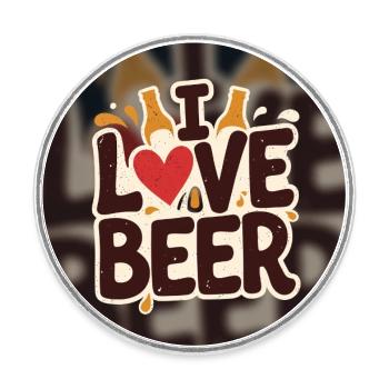 Ich liebe Bier Herz-Logo - Runder Kühlschrankmagnet - Weiß - Vorne