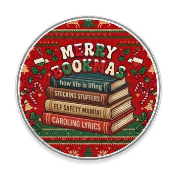 Merry Bookmas - Runder Kühlschrankmagnet - Weiß - Vorne