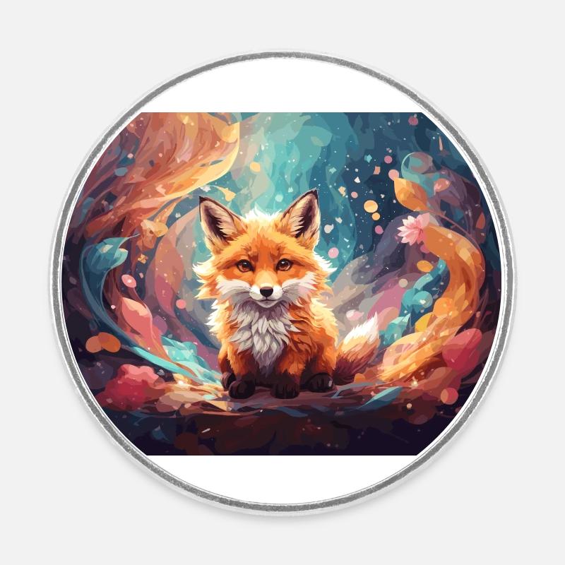 Mignon bébé renard dans la forêt enchantée - Magnet rond - blanc