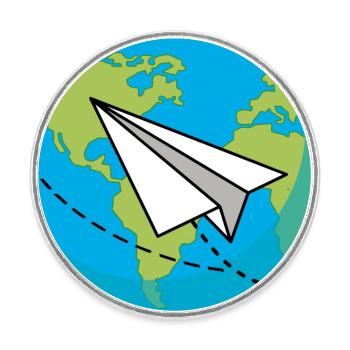 Planète Terre avec un avion en papier - Magnet rond - blanc - Devant