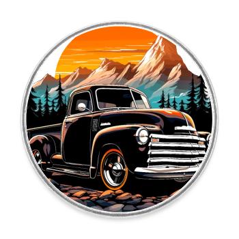 Chevy LKW - Runder Kühlschrankmagnet - Weiß - Vorne