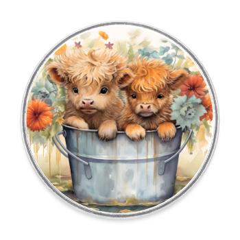 Kalb Baby Kuh Schottische Highland Kuh Watercolor - Runder Kühlschrankmagnet - Weiß - Vorne