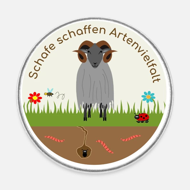 Sheep create biodiversity Heidschnucke - Round  fridge magnet - white
