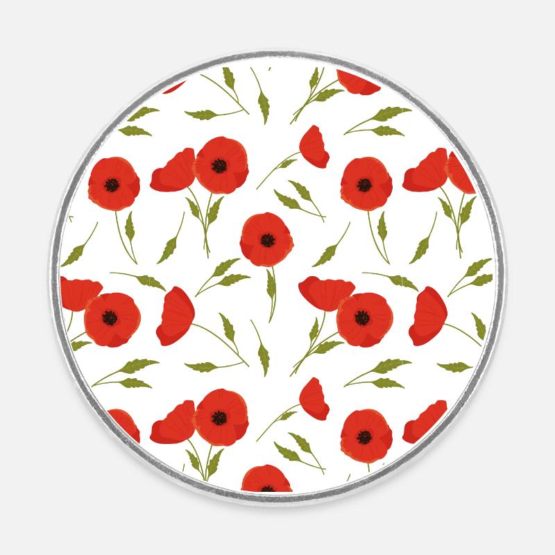 Mohnblumen Muster - Runder Kühlschrankmagnet - Weiß