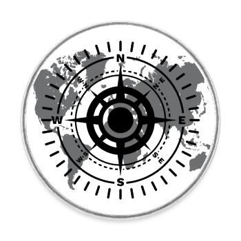 Carte du monde avec direction cardinale noir et blanc - Magnet rond - blanc - Devant