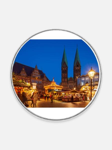 Bremer Weihnachtsmarkt - Runder Kühlschrankmagnet - Weiß
