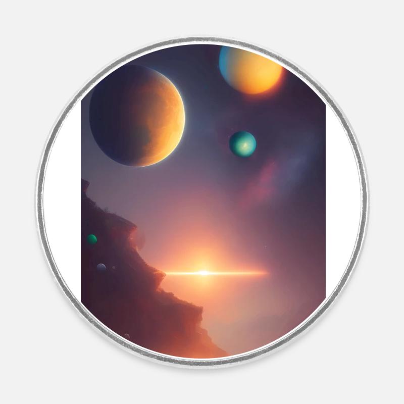 Espace, Planètes - Magnet rond - blanc