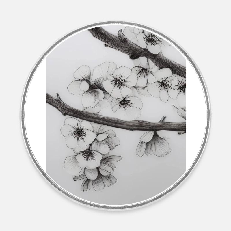Fleur de cerisier - Magnet rond - blanc