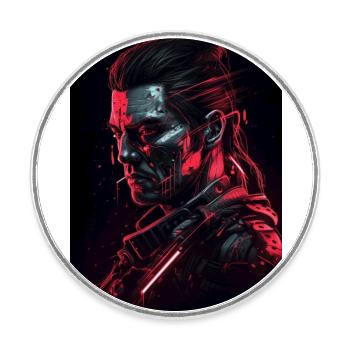 Neon Cyber Warrior Portrait #2 - Runder Kühlschrankmagnet - Weiß - Vorne