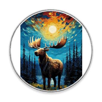 Elk - Round  fridge magnet - white - Front