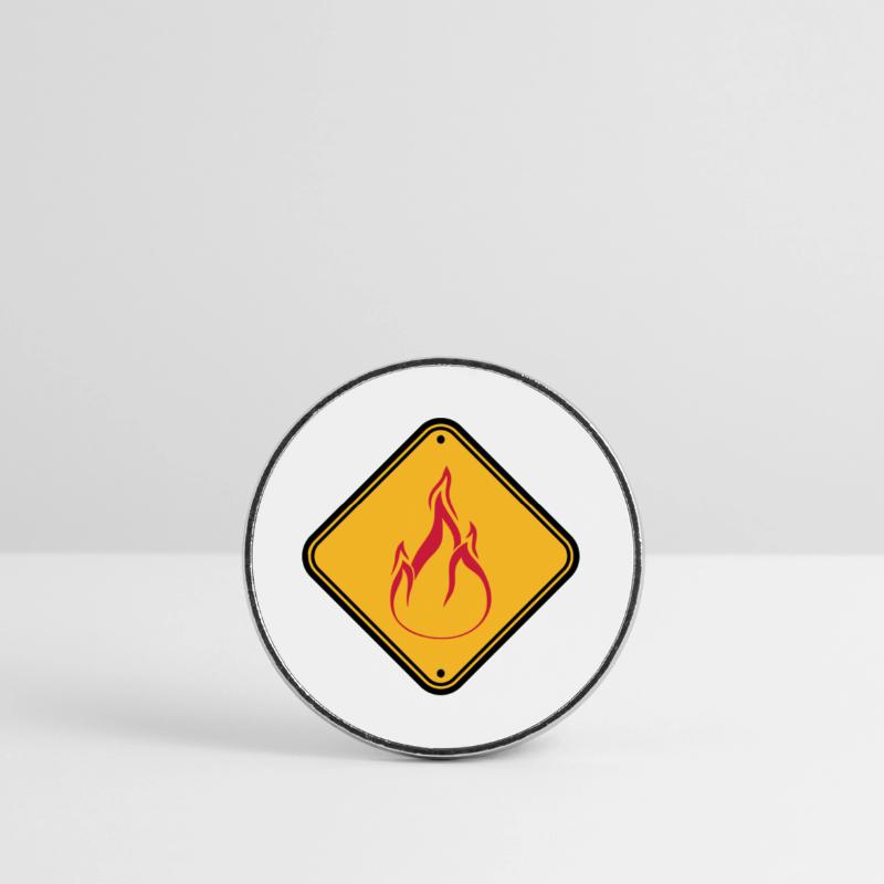 Shield note warning caution caution danger feu Round  fridge magnet