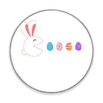 Happy Easter Rabbit Gamer Eating Easter Eggs - Round  fridge magnet - white - Front