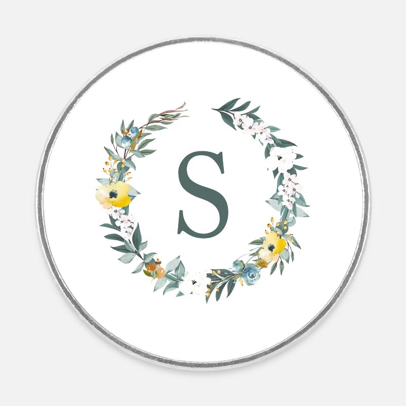 Customizable Monogram S Flowers Circle Spring - Round  fridge magnet - white