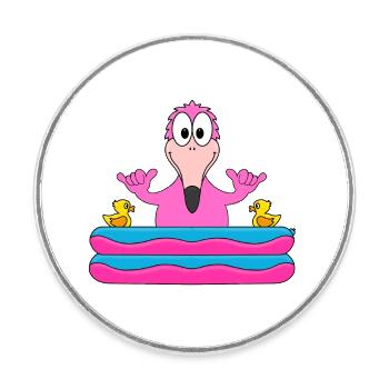 FLAMINGO - PLANSCHBECKEN - SOMMER - BADEN - SHAKA - Runder Kühlschrankmagnet - Weiß - Vorne