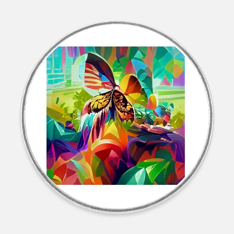Bunter, lebendiger psychedelischer Schmetterlings-Retro-Stil - Runder Kühlschrankmagnet - Weiß