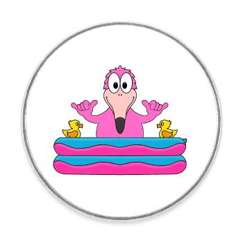 FLAMINGO - POOL - PLANSCHBECKEN - VOGEL - TIER - Runder Kühlschrankmagnet - Weiß - Vorne