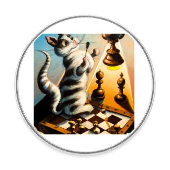 Un chat surréaliste se tient sur un échiquier - Magnet rond - blanc - Devant