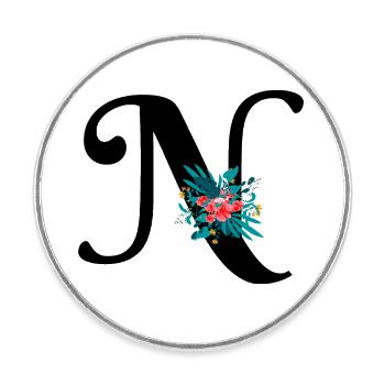 Buchstabe N geblümt - Runder Kühlschrankmagnet - Weiß - Vorne