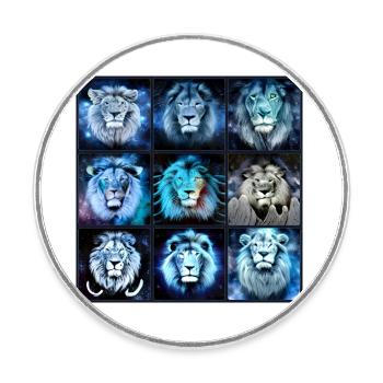 BLAUE LION Collage - Runder Kühlschrankmagnet - Weiß - Vorne