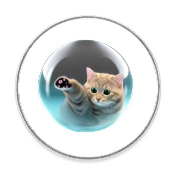 Chat en bulle de savon, style numérique - Magnet rond - blanc - Devant