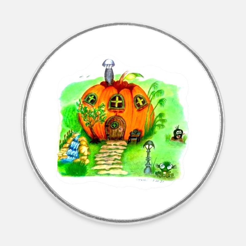 Maison de citrouille de conte de fées - Magnet rond - blanc