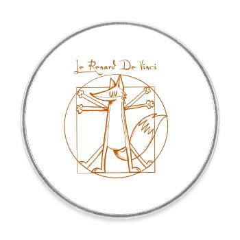 Le Renard de Vinci Brown - Magnet rond - blanc - Devant