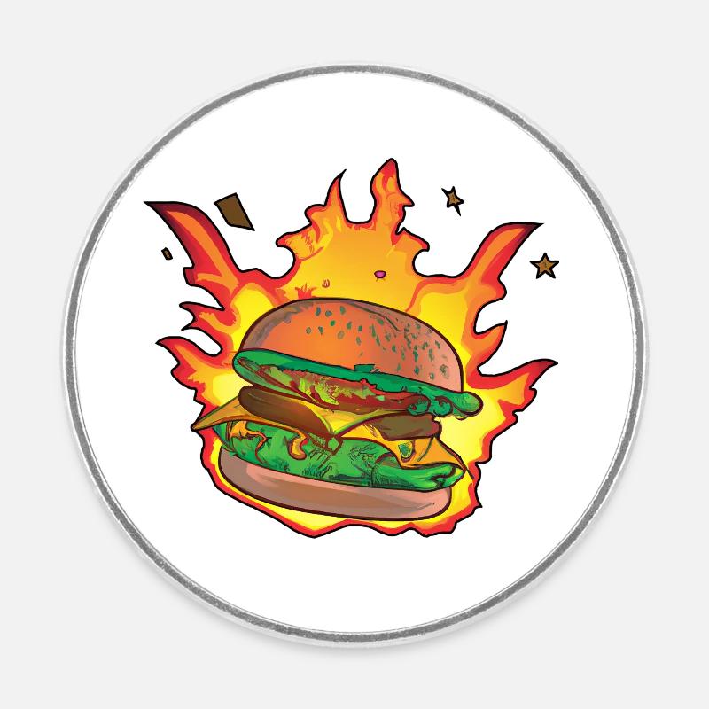 Burning Burger / Cheeseburger - Magnet rond - blanc