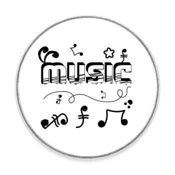 Musique word text art - Graffiti et style doodle - Magnet rond - blanc - Devant